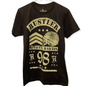 HUSTLER Official Badass ‘98 Skull Army Size Small Black T Shirt, Stars & Stripes